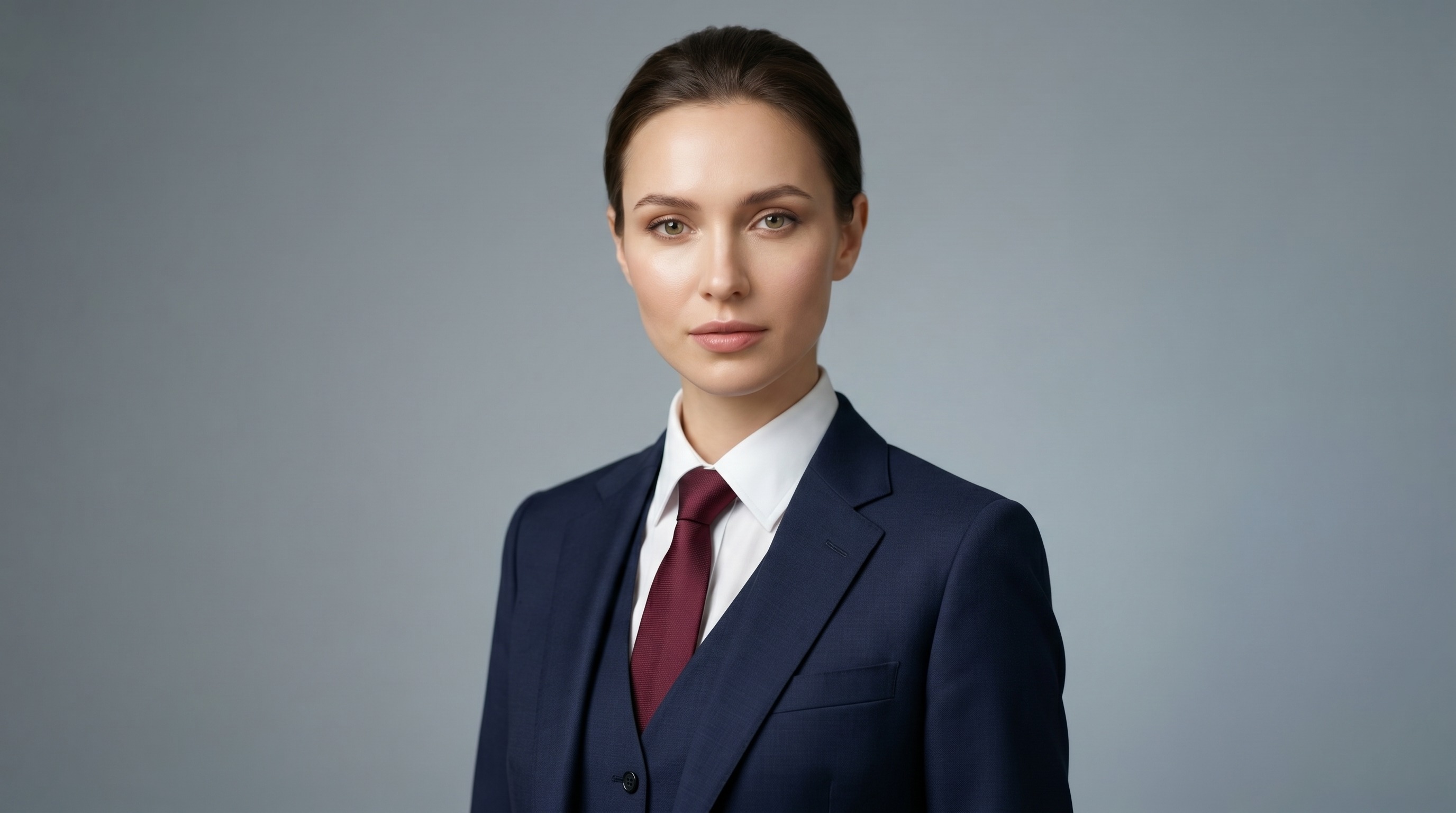 Мужской деловой портрет в тёмно-синем костюме на нейтральном фоне