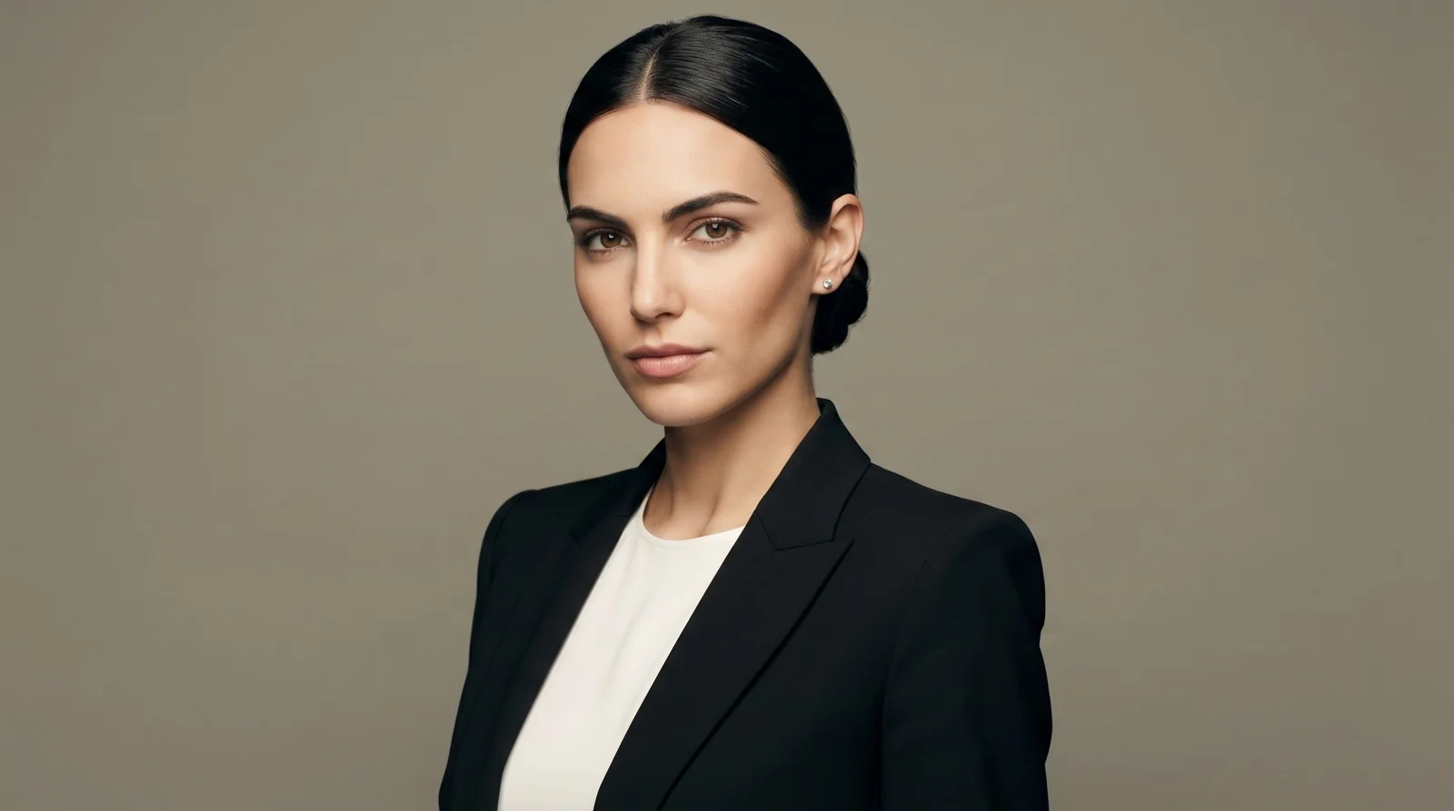 Элегантный портрет женщины в чёрном пиджаке для LinkedIn - промты для ИИ фотосессии женские