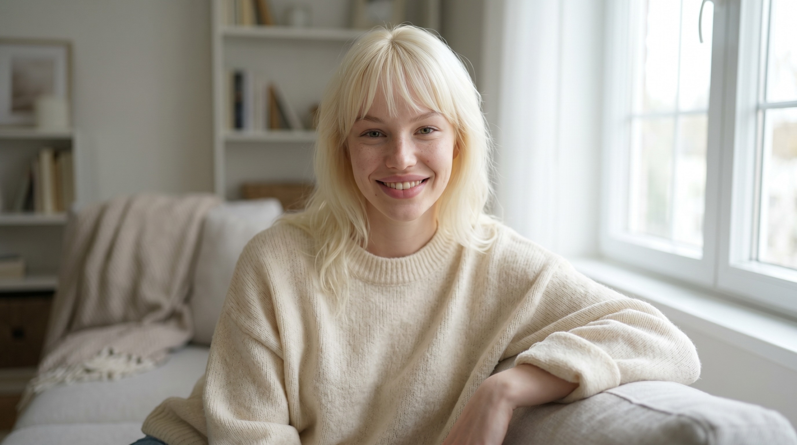 Теплый домашний портрет с искренней улыбкой